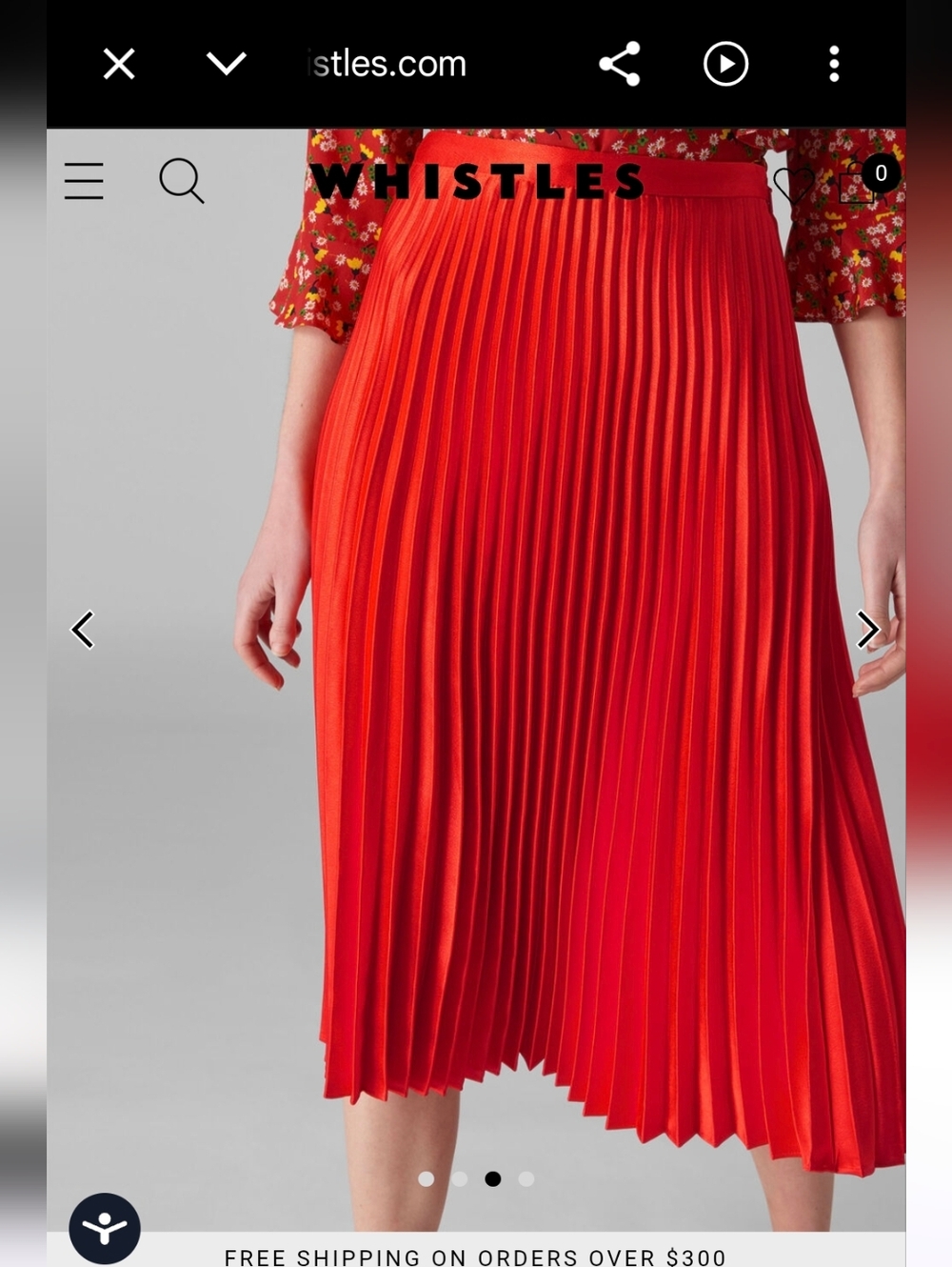 Whistles Bright Red Pleated Midi Skirt Szie 4